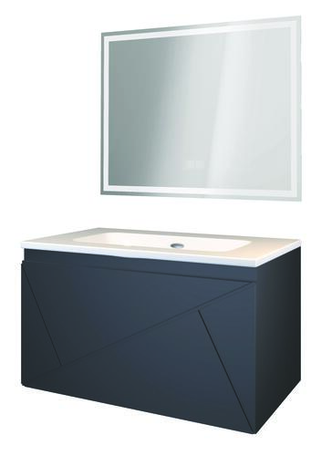 Meuble LONDRES a suspendre 80cm noir avec miroir LED SEVILLE 